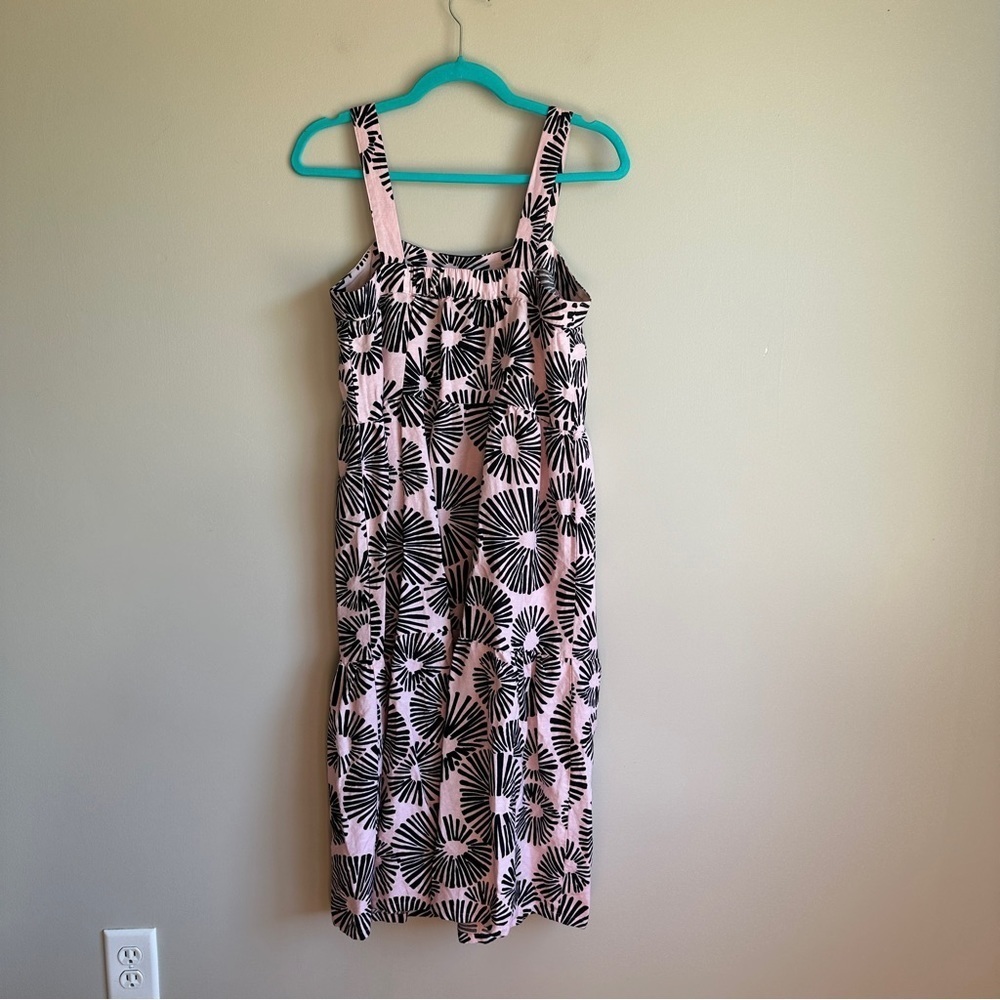 Loft Pink Black Pattern Linen Blend Midi Dress MP